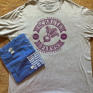 Gray Schrute Farms T-Shirt with Purple Print Blue Run Race for the Cure T-shirt